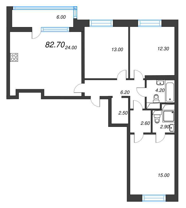 4 ккв (Евро) 82,7 м²