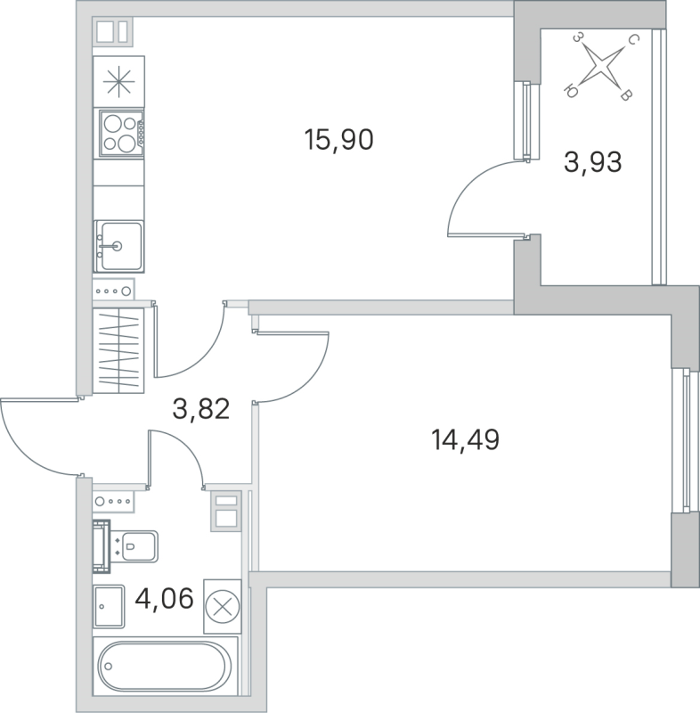 2 ккв (Евро) 38,3 м²