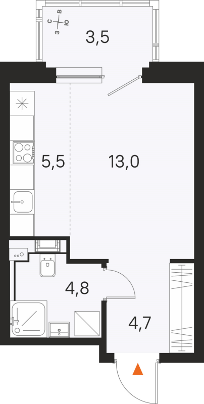 Студия 28 м²