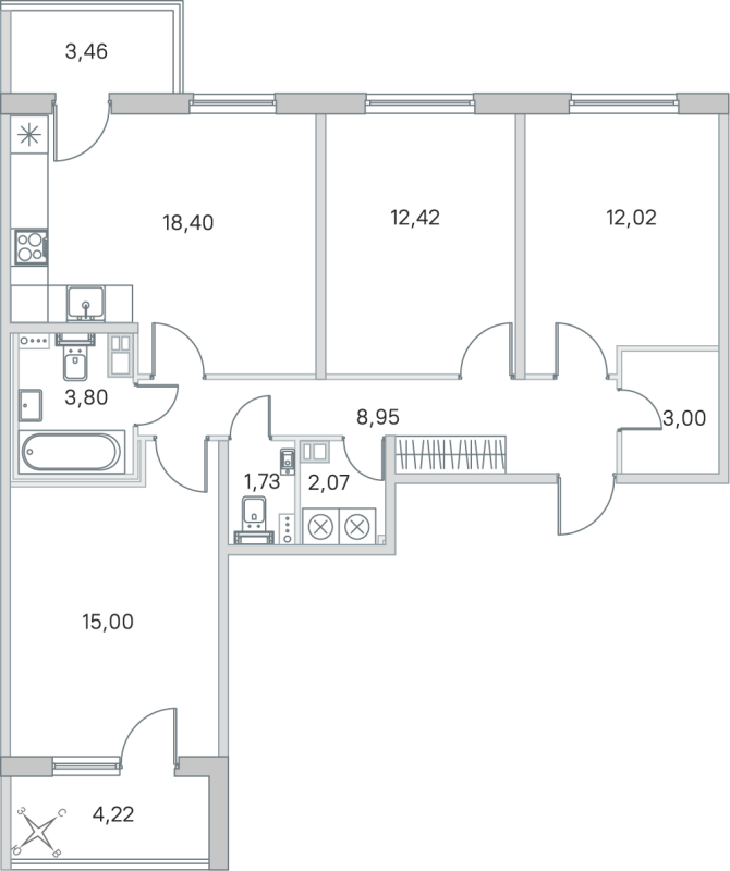 4 ккв (Евро) 77,4 м²