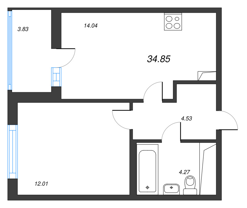1 ккв 34,9 м²