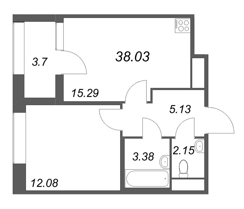 2 ккв (Евро) 38 м²