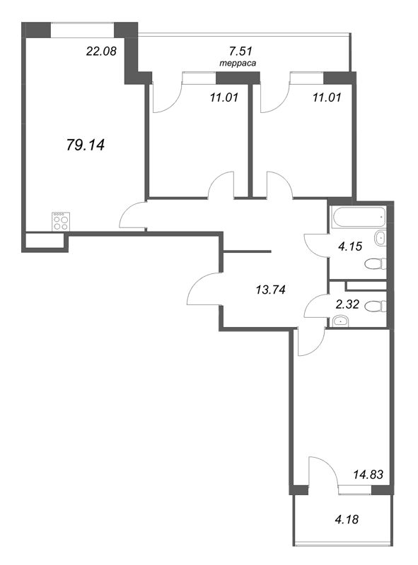 4 ккв (Евро) 79,1 м²