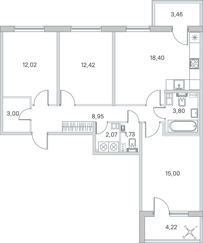 4 ккв (Евро) 77,4 м²