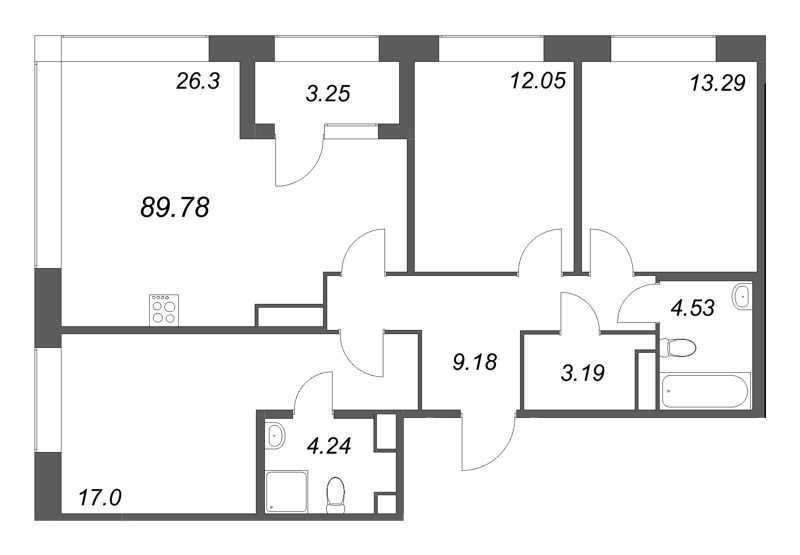 4 ккв (Евро) 89,8 м²