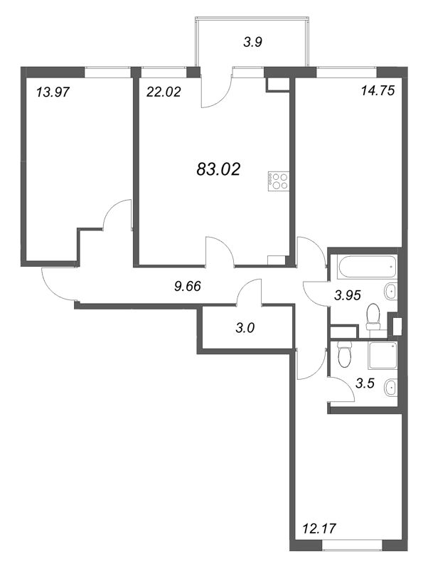 4 ккв (Евро) 83 м²