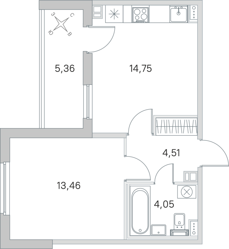 1 ккв 36,8 м²