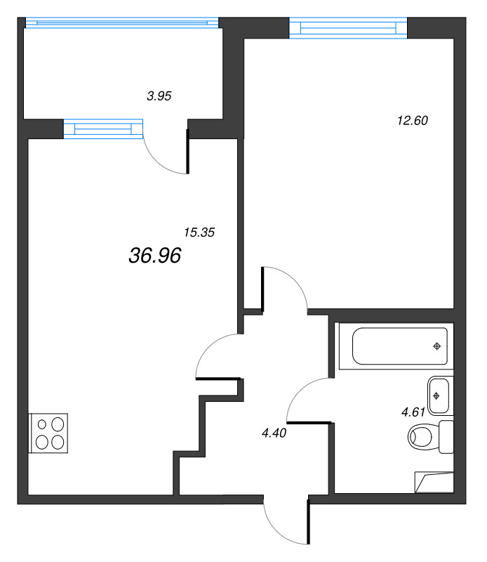 2 ккв (Евро) 37 м²