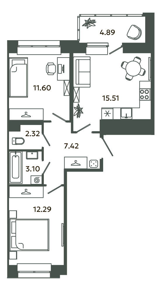 3 ккв (Евро) 54,7 м²