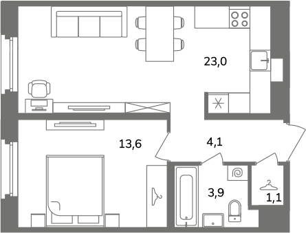 2 ккв (Евро) 45,7 м²