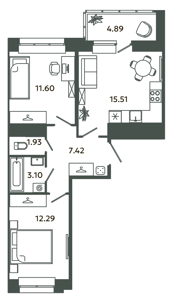 3 ккв (Евро) 54,3 м²