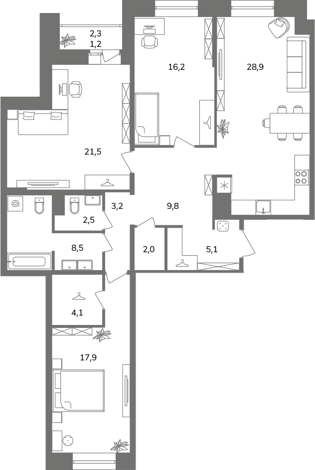 4 ккв (Евро) 120,9 м²