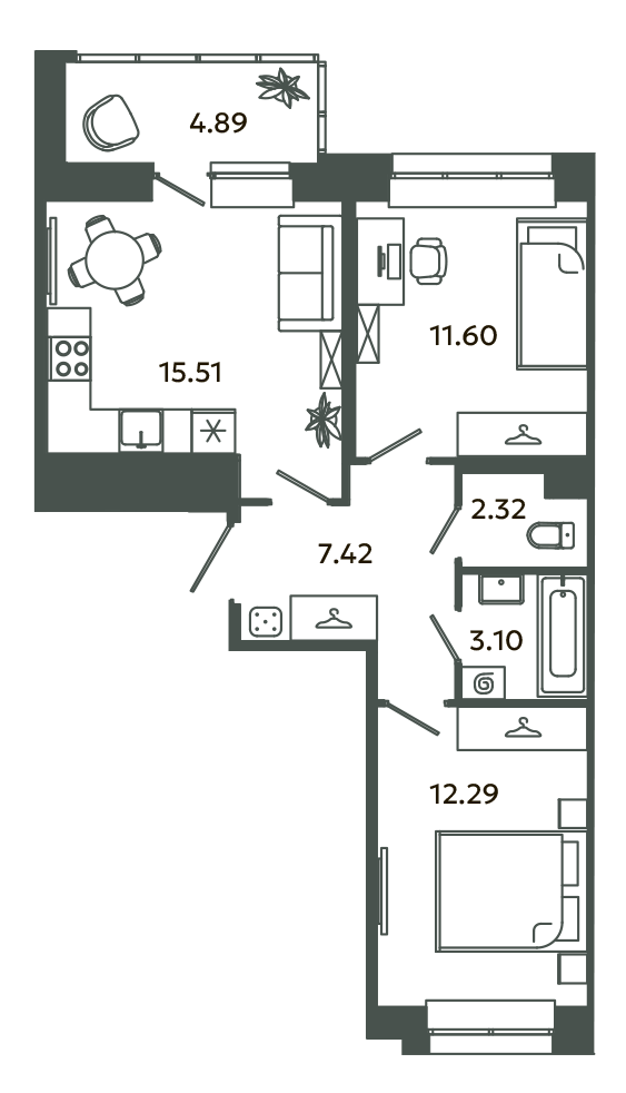 3 ккв (Евро) 54,7 м²