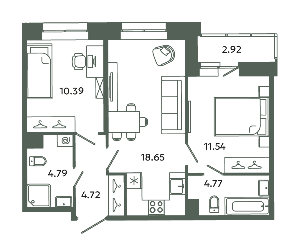 3 ккв (Евро) 56,3 м²