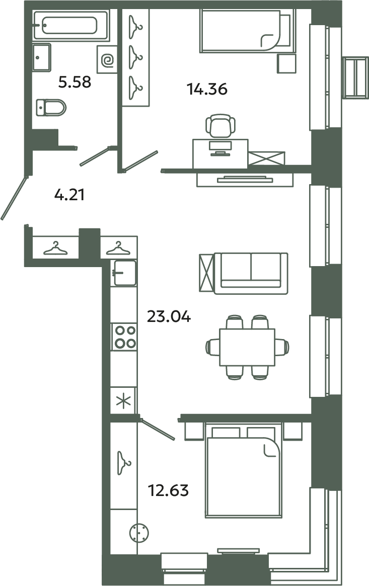 3 ккв (Евро) 59,8 м²