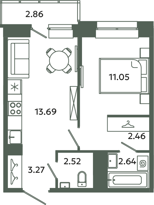 1 ккв 36,5 м²