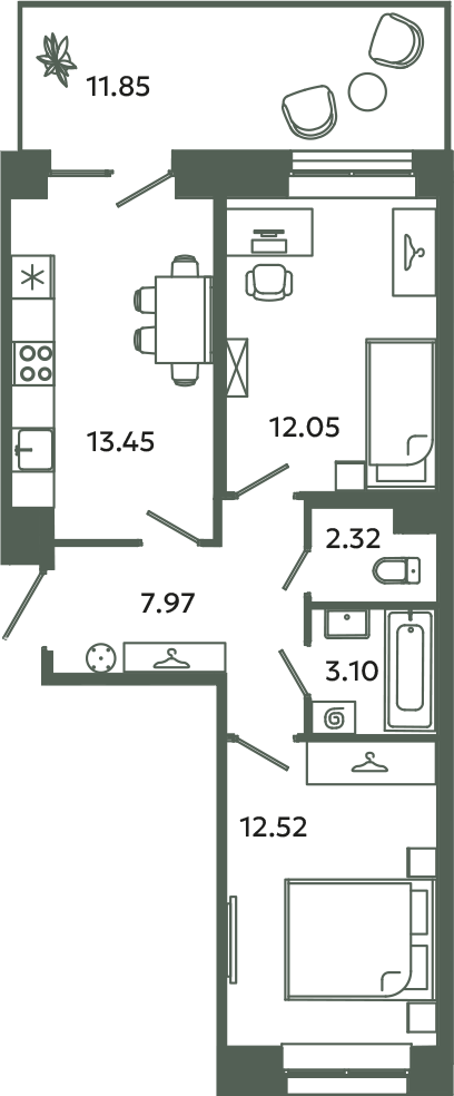 2 ккв 55 м²