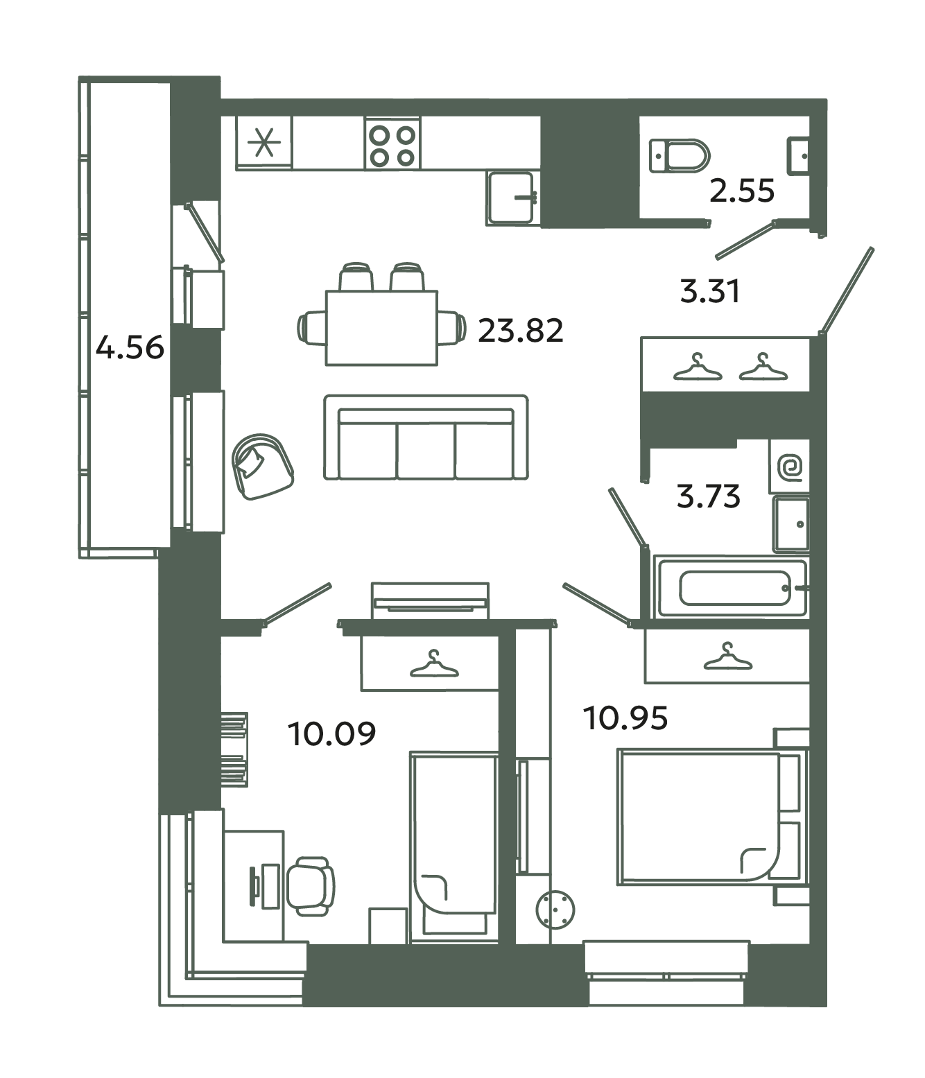 3 ккв (Евро) 55,8 м²