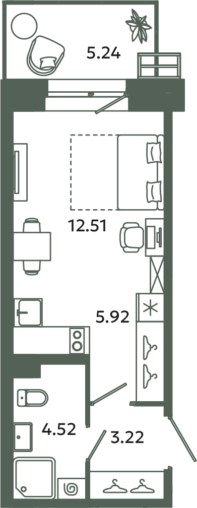 Студия 27,7 м²