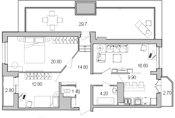 3 ккв 93,3 м²