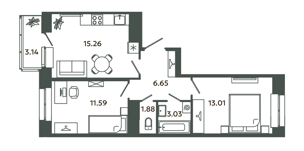 3 ккв (Евро) 53 м²