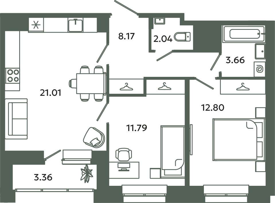 3 ккв (Евро) 61,2 м²