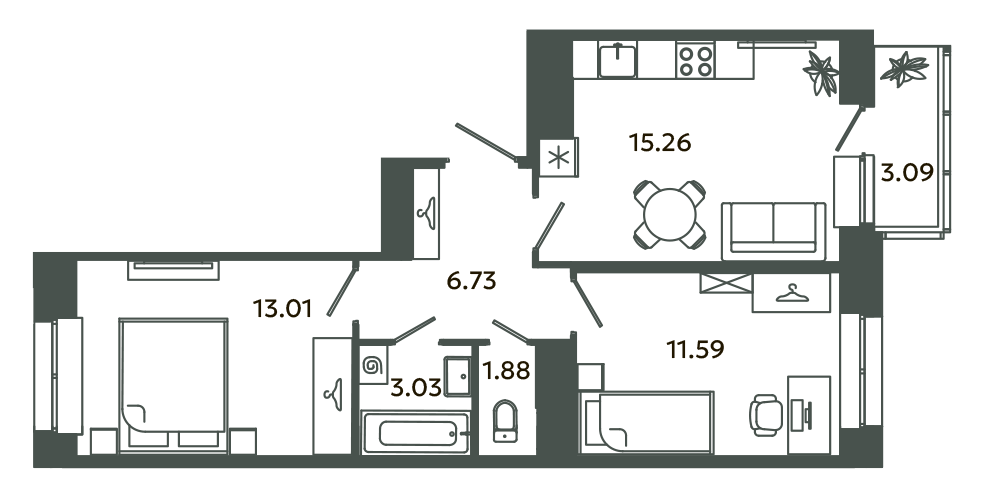 3 ккв (Евро) 53 м²