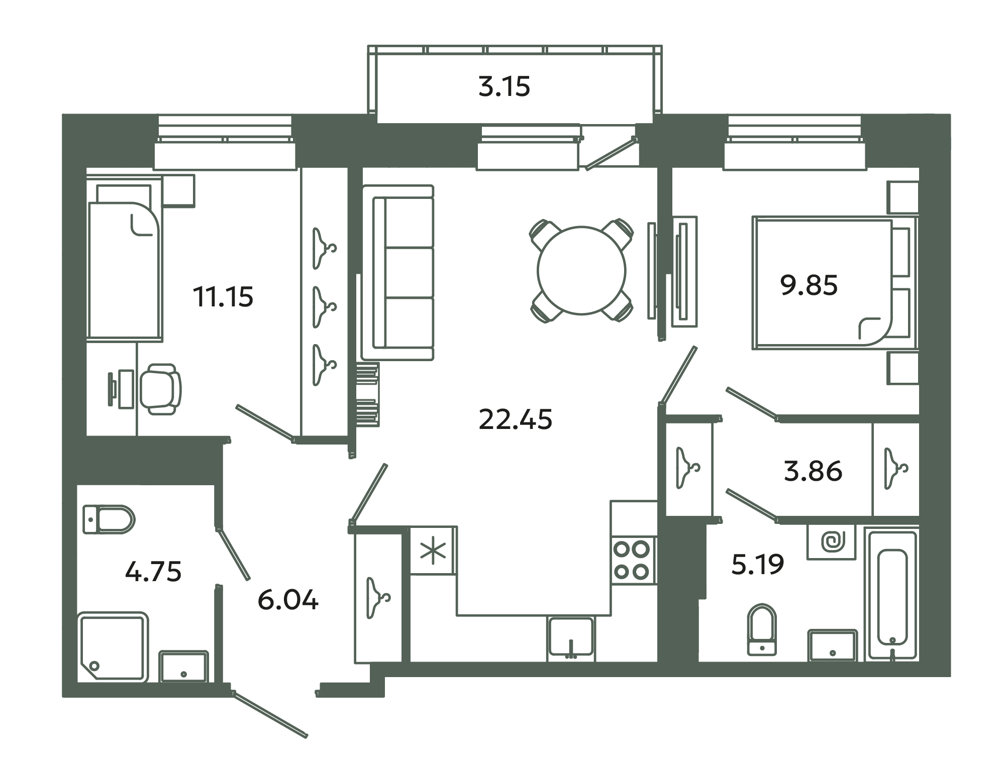 3 ккв (Евро) 64,2 м²
