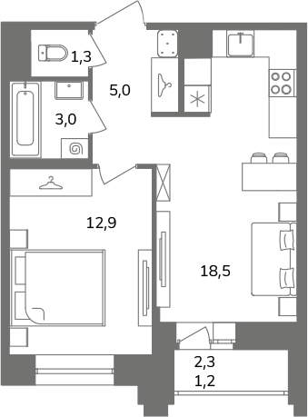 2 ккв (Евро) 41,9 м²