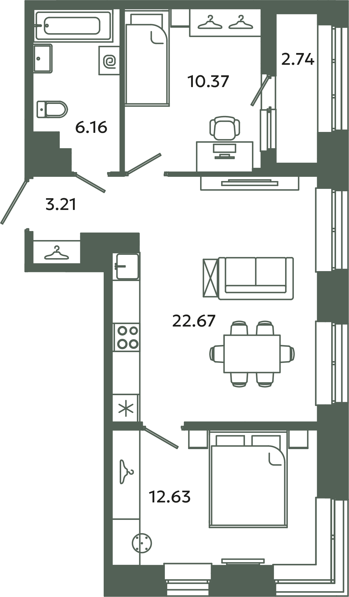 3 ккв (Евро) 56,4 м²