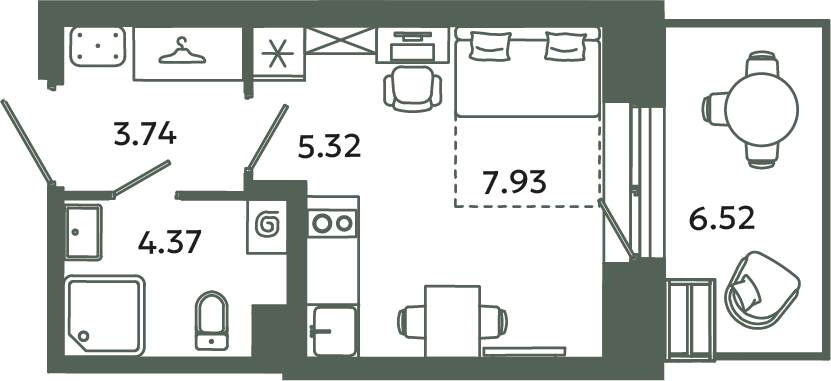 Студия 23,3 м²