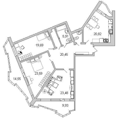 3 ккв 125,2 м²