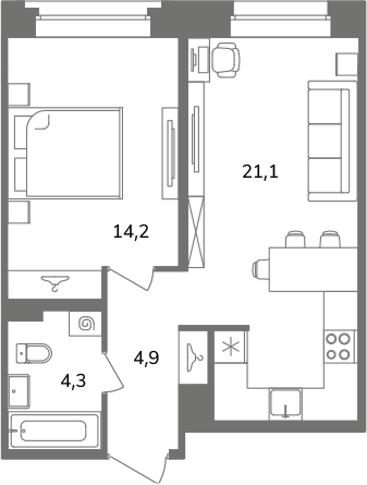 2 ккв (Евро) 44,5 м²