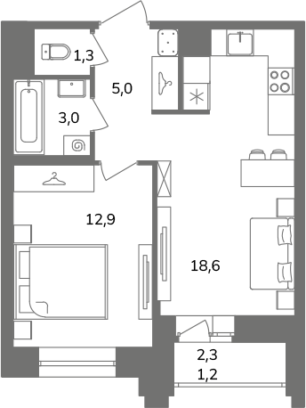 2 ккв (Евро) 41,9 м²