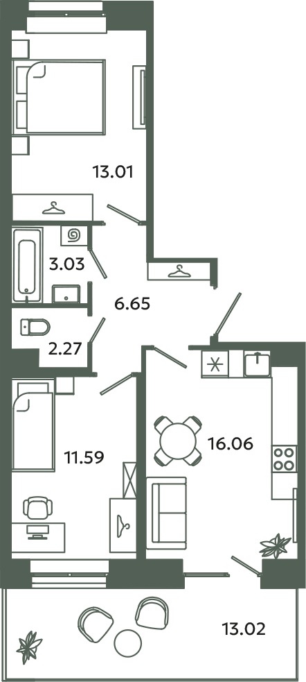3 ккв (Евро) 56,5 м²