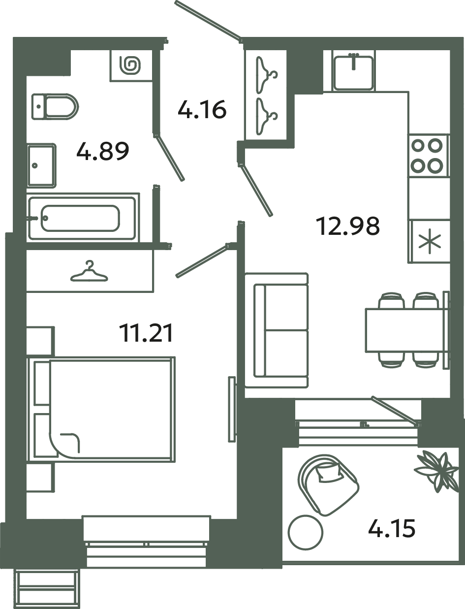 1 ккв 34,5 м²