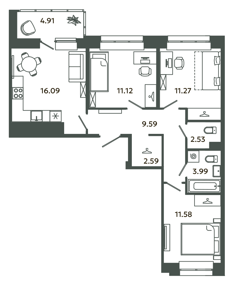 4 ккв (Евро) 71,2 м²