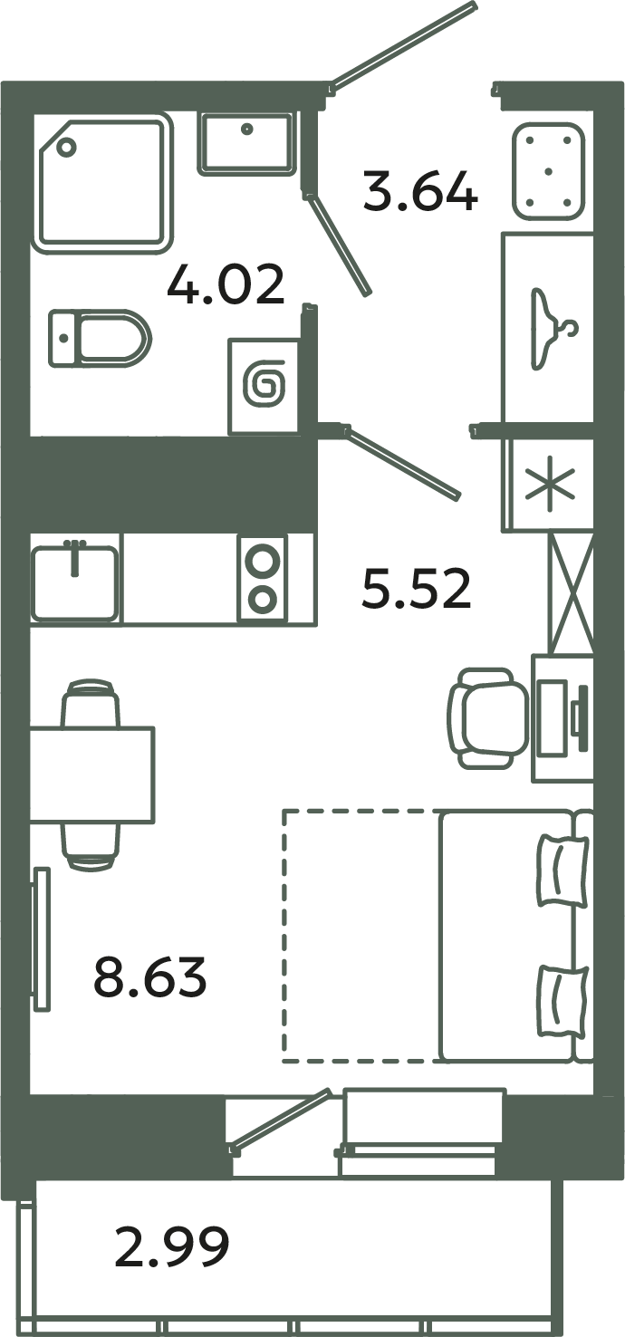Студия 22,7 м²