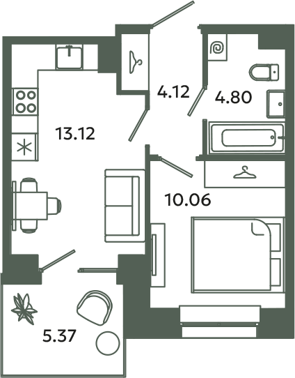 1 ккв 33,7 м²