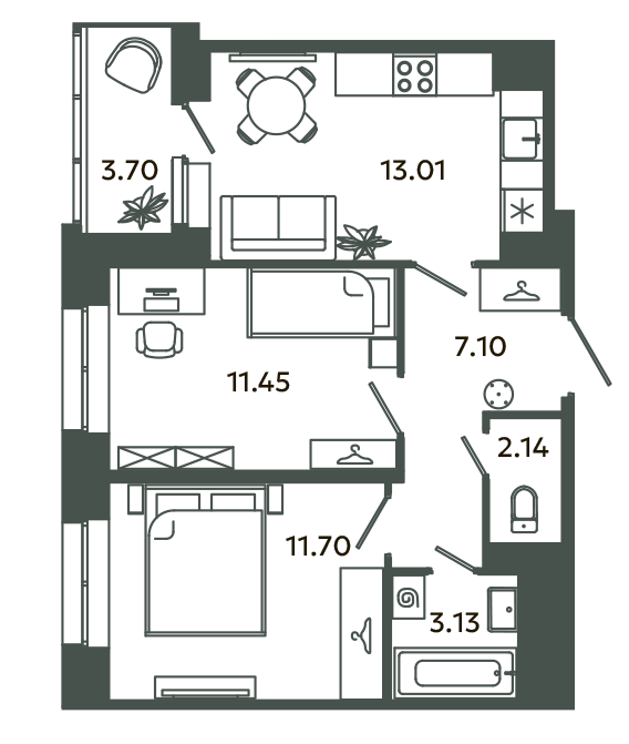 2 ккв 50,4 м²