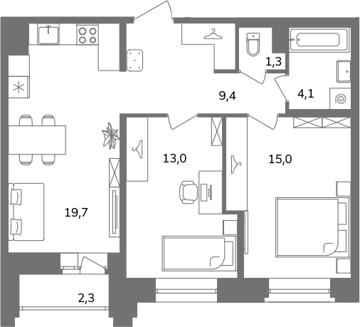 3 ккв (Евро) 63,7 м²