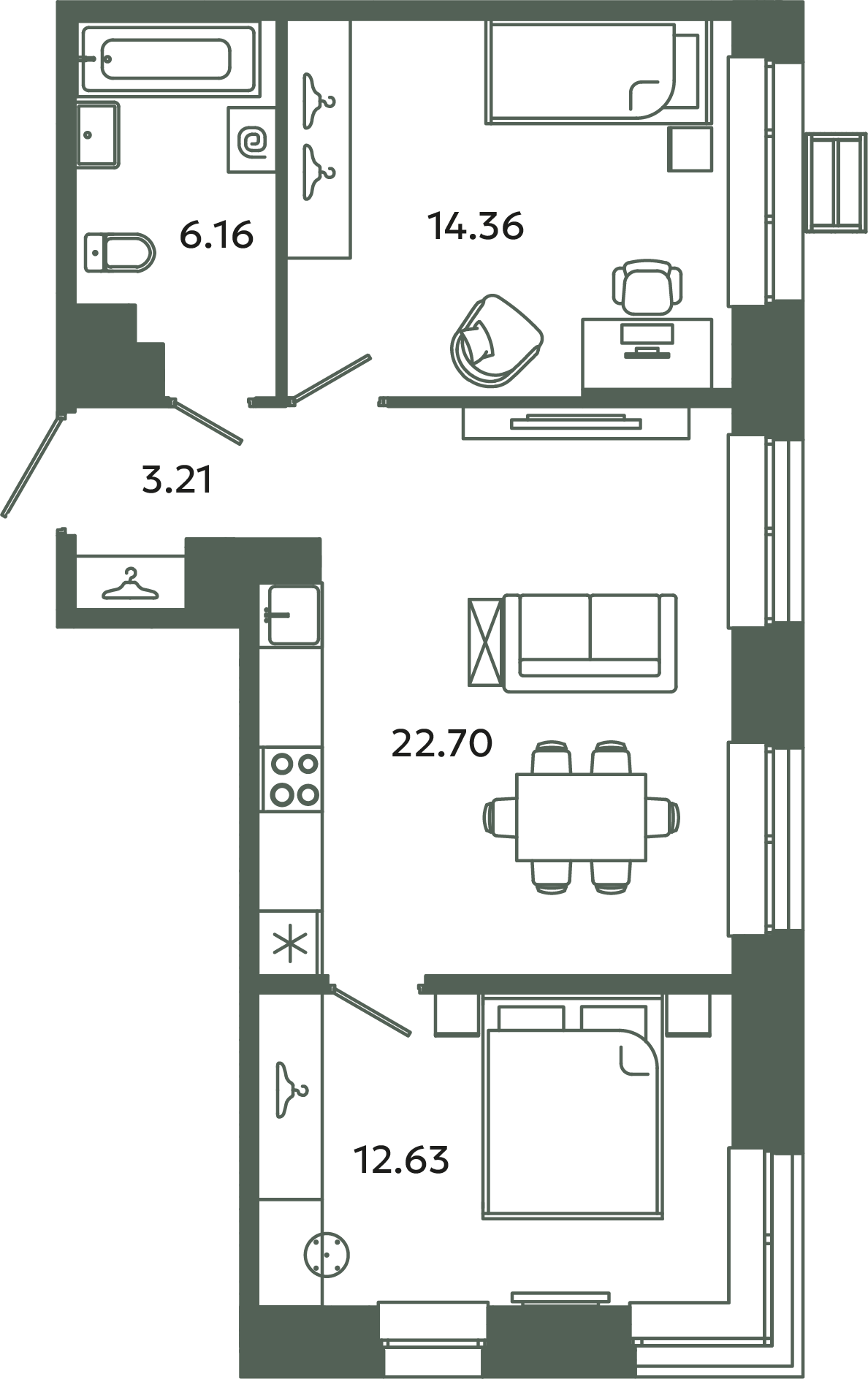 3 ккв (Евро) 59,1 м²
