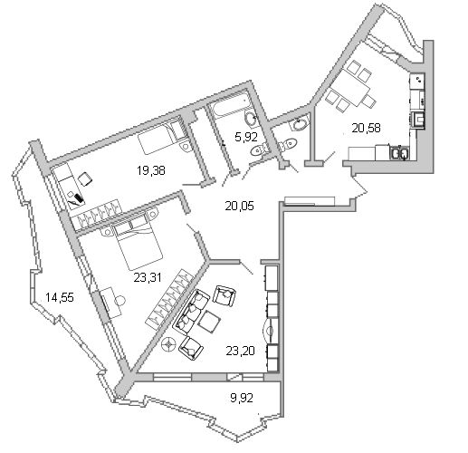3 ккв 126,1 м²