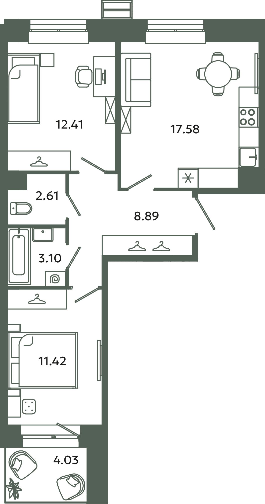 3 ккв (Евро) 57,2 м²