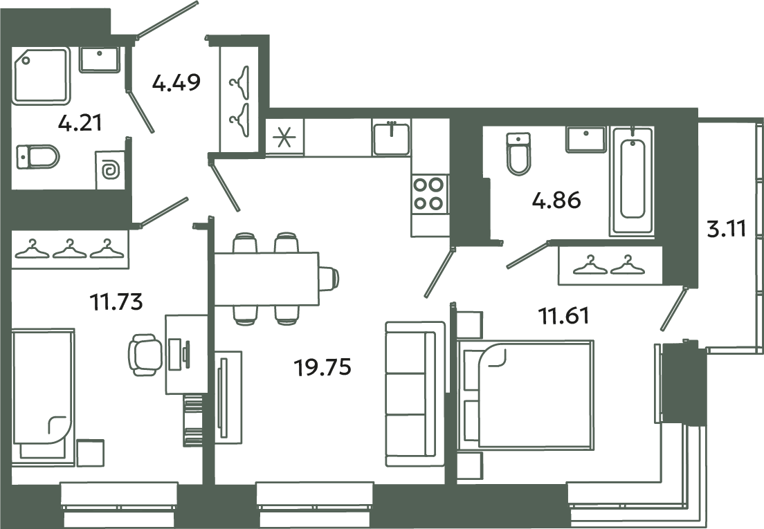 3 ккв (Евро) 57,6 м²