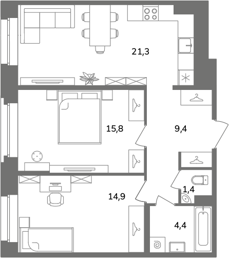 3 ккв (Евро) 67,2 м²