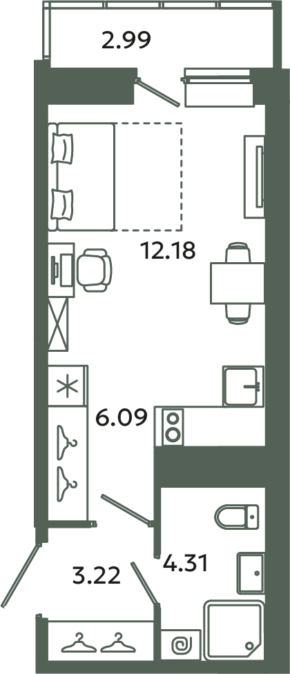Студия 26,7 м²