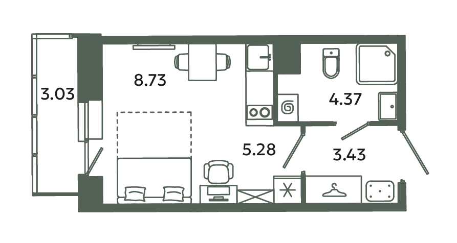 Студия 22,7 м²