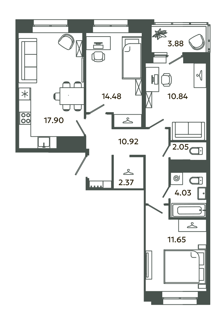 4 ккв (Евро) 73,8 м²