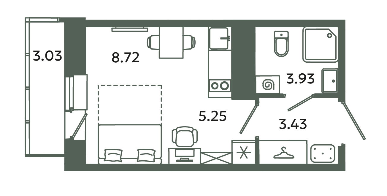 Студия 22,2 м²